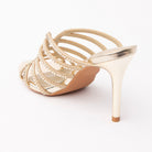 Gold mules for women, back view showing the heel
