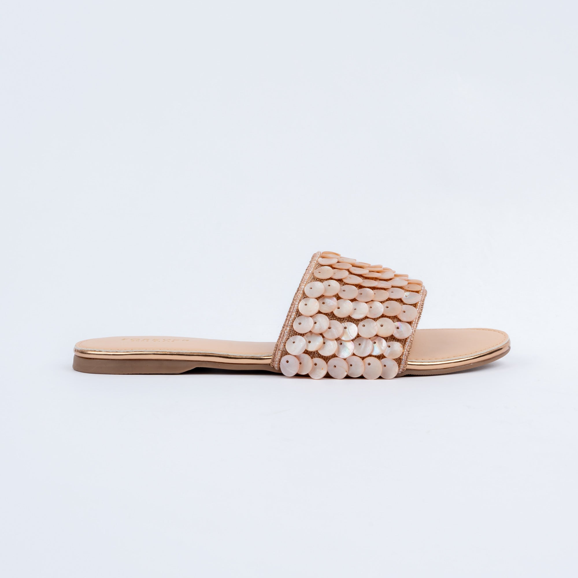 Champagne flats for women with cushioned footbed, side view