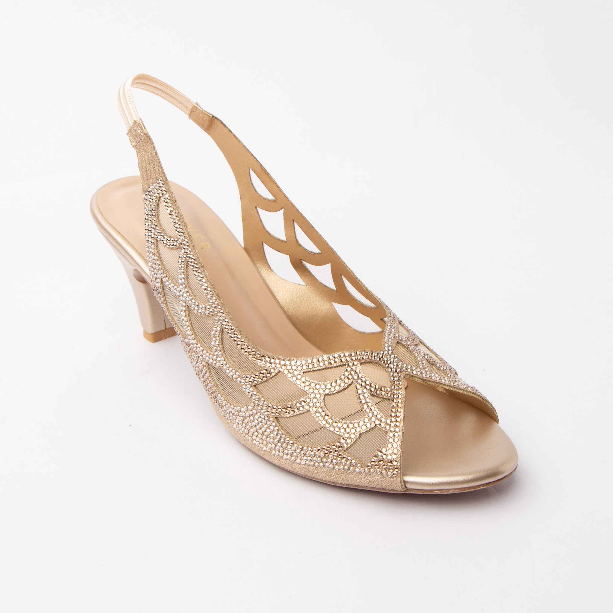 Gold embellished slingback pumps styled for party wear