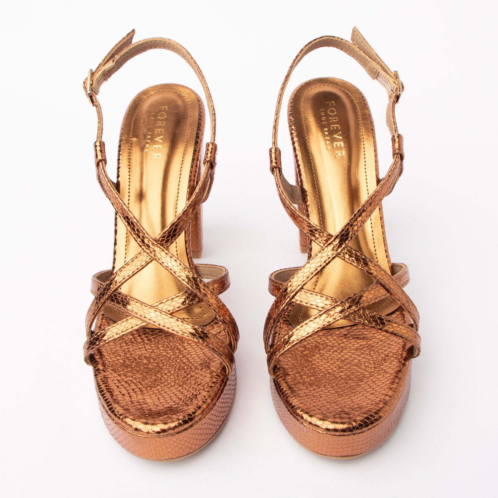 Copper block heel sandals for women – Forever Shoe Bazar