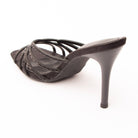 Black mules for women, back view showing the heel