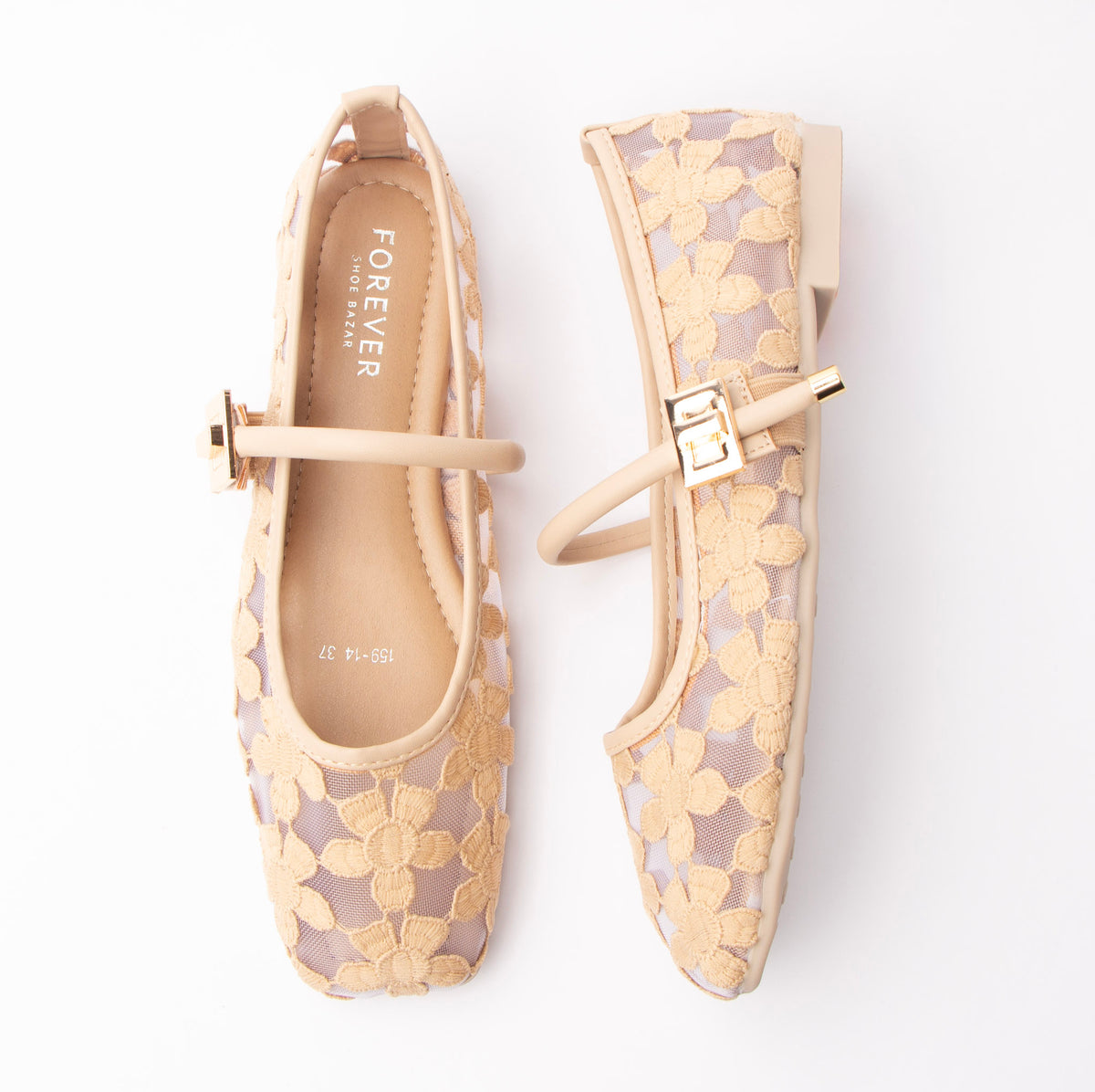 Khaki flats for women, both shoes laid flat