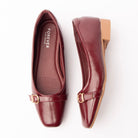 Maroon buckle ballerinas for women with a cushioned footbed