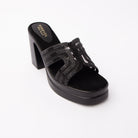 Black beaded platform mules styled for party wear