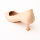 Khaki buckle kitten heels for women, back view showing the heel