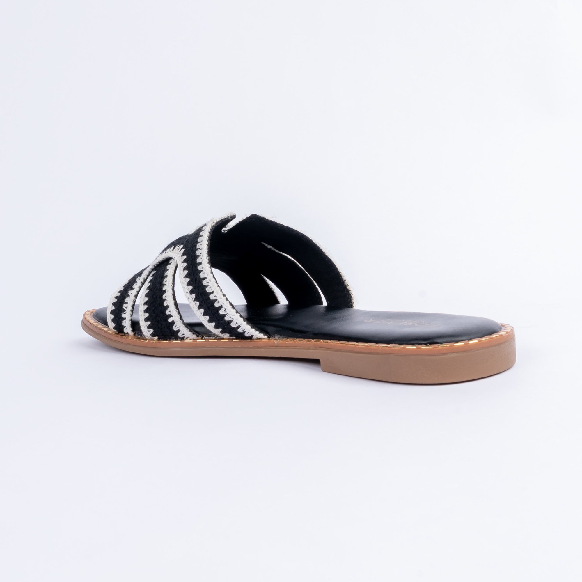 Black flats for women with cushioned footbed, side view