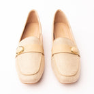 Beige woven loafers styled for everyday wear