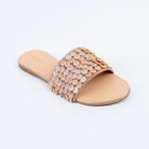 Champagne floral embellished flats styled for everyday casual wear