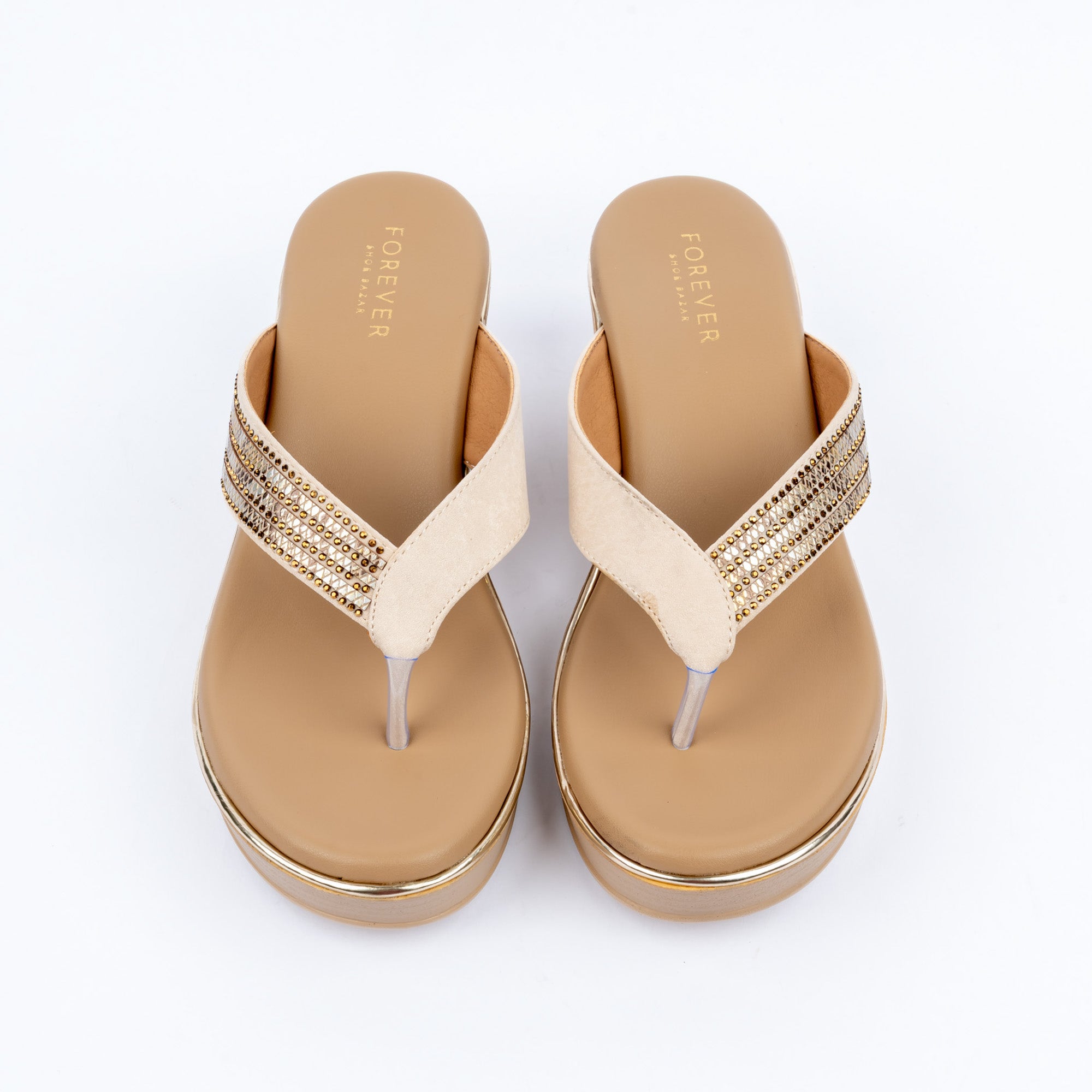 Beige platform heel sandals for women – Forever Shoe Bazar