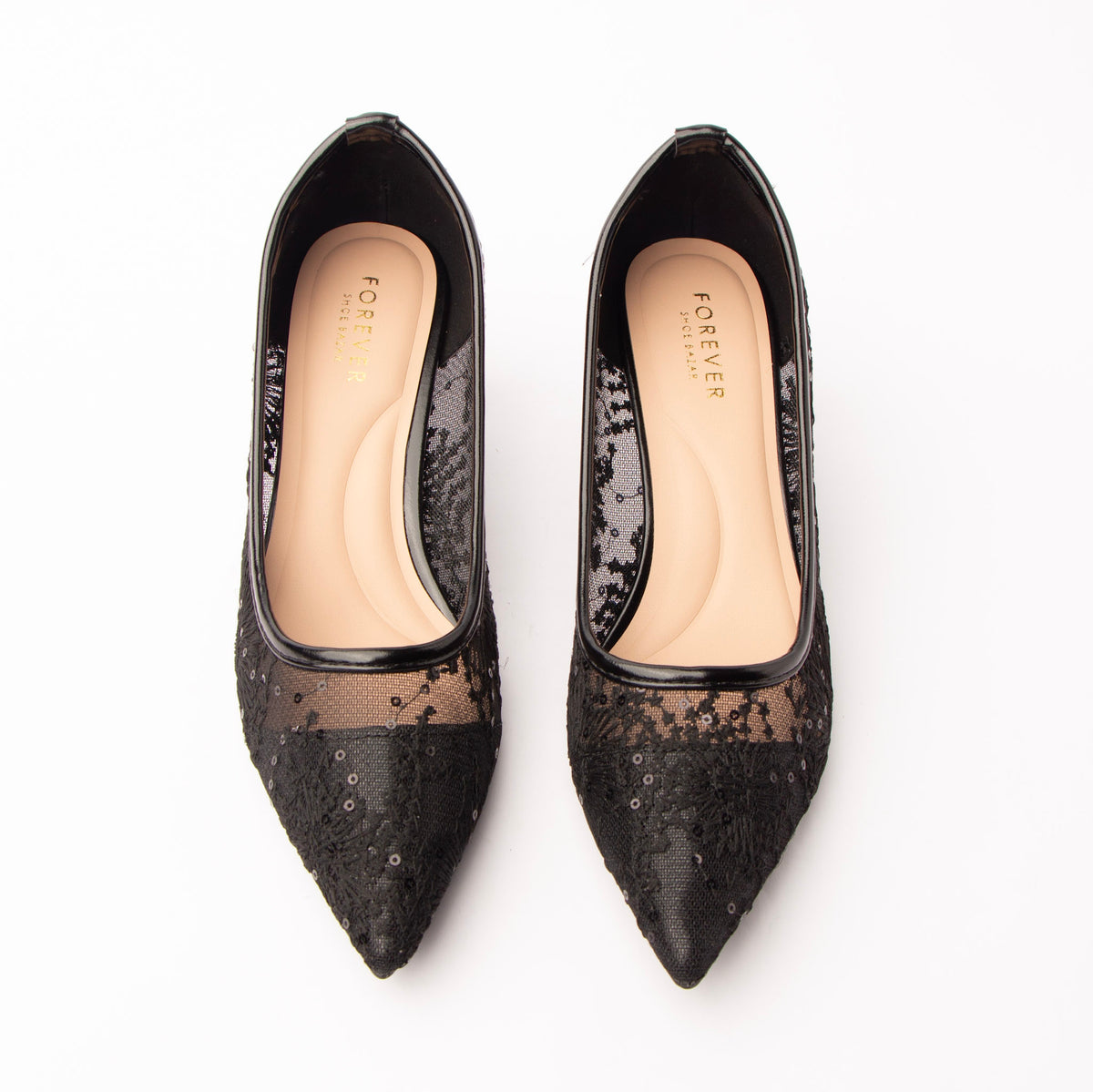Black embroidered mesh pumps for women – Forever Shoe Bazar