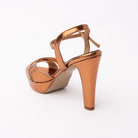 Copper snake print platform sandals for women with cushioned footbed, side view