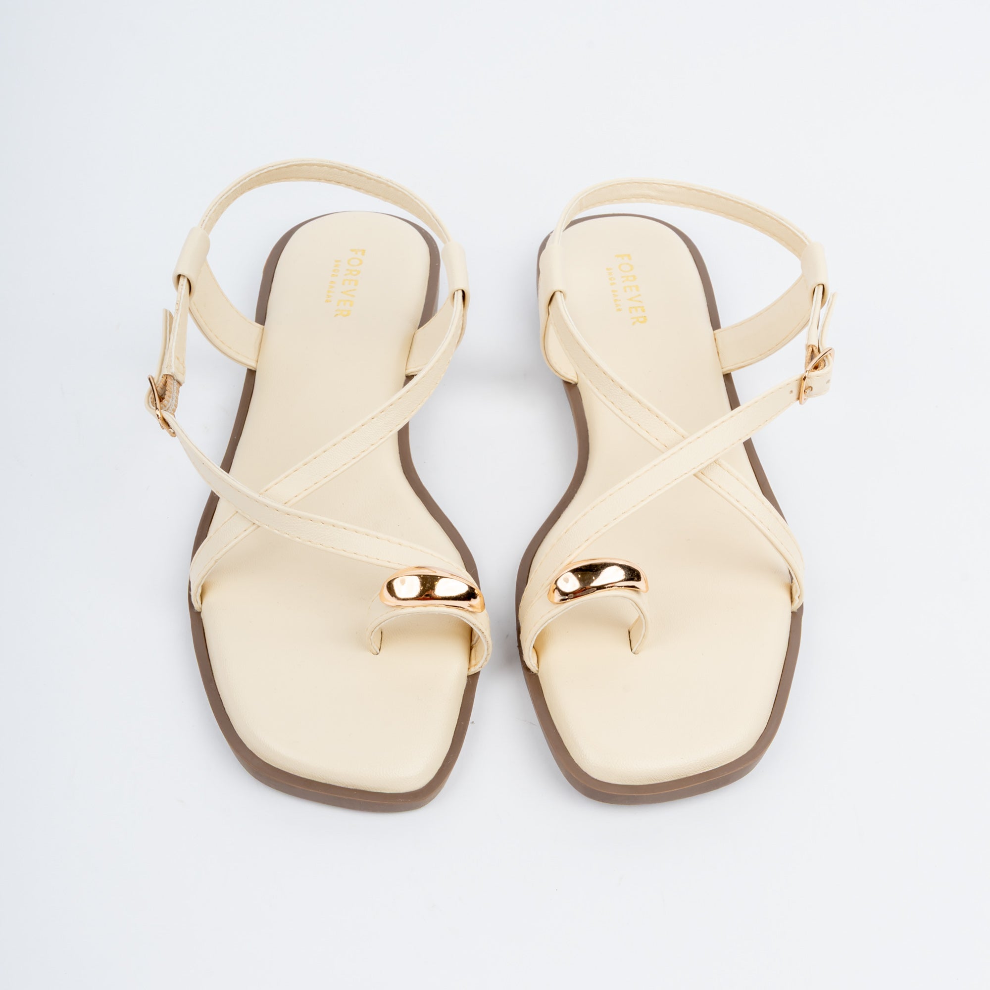 Cream flat sandals for women – Forever Shoe Bazar