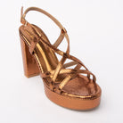 Copper block heel sandals styled for casual wear