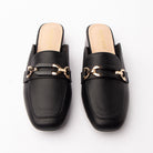 Black horsebit loafer mules styled for everyday wear