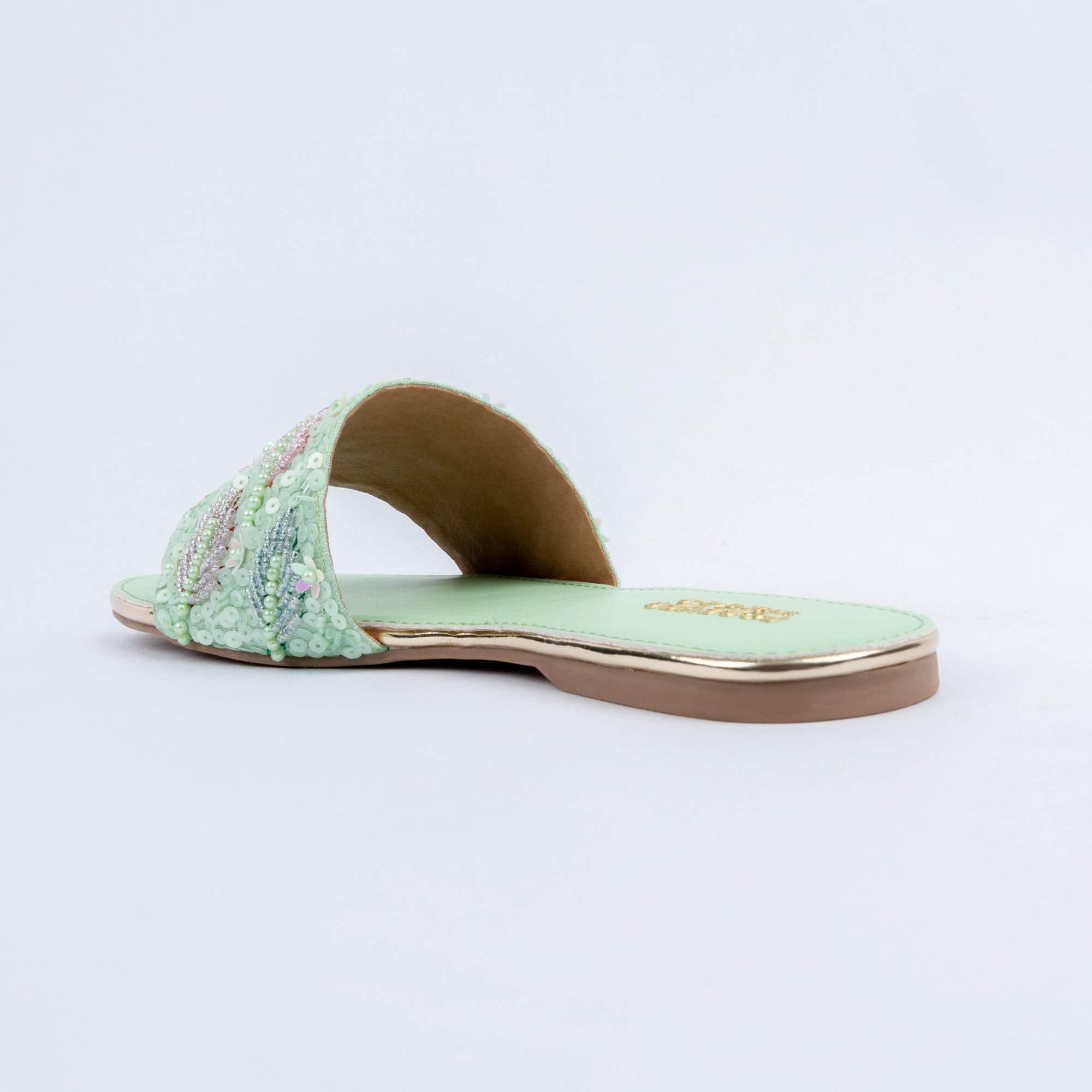Sea Green flats for women with cushioned footbed, side view