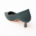 Green check print kitten heels for women with cushioned footbed, side view