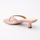 Peach toe-post kitten heel mules for women, back view showing the heel