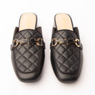 Black quilted loafer mules styled for everyday wear