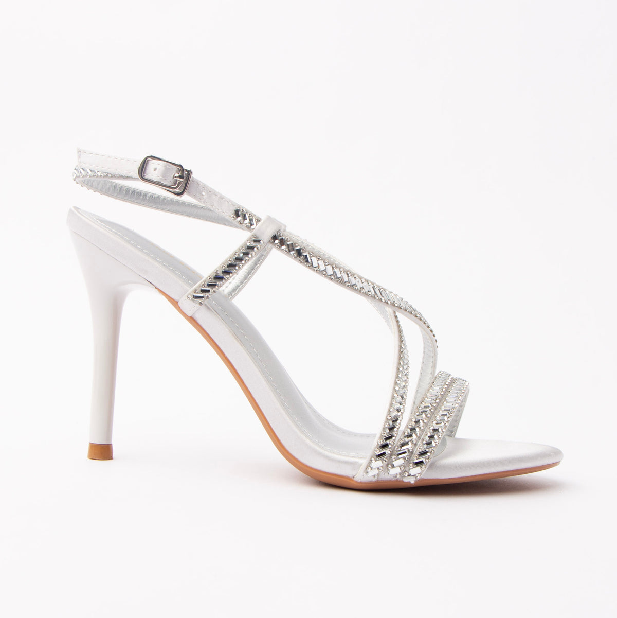 Silver sandals for women, side view