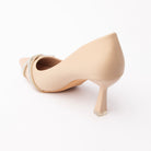 Khaki crystal court shoes for women with cushioned footbed, side view