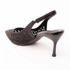 Black pumps for women, back view showing the heel