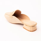 Beige woven loafer mules for women, back view showing the heel