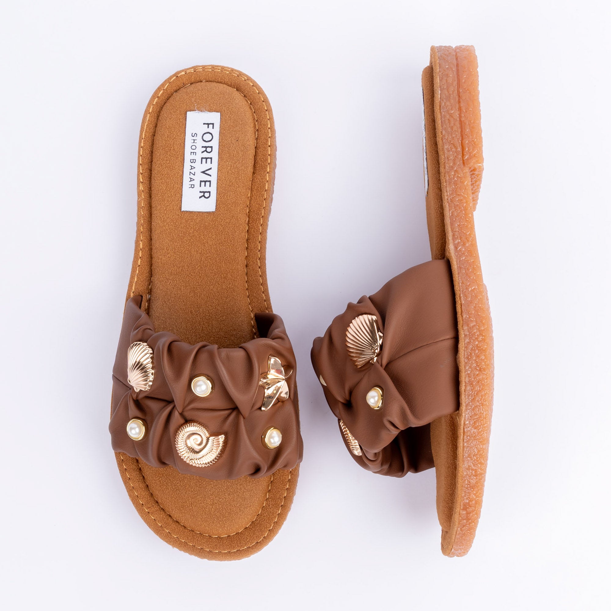 Brown ruched ballet flats for women – Forever Shoe Bazar