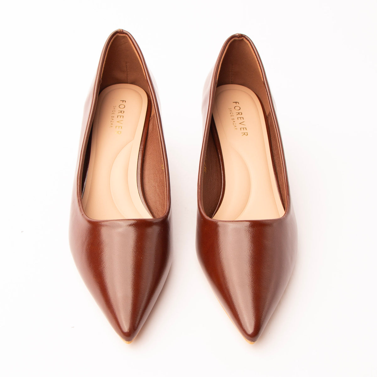 Brown pointed court shoes styled for everyday wear