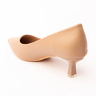 Khaki pointed kitten heels for women, back view showing the heel