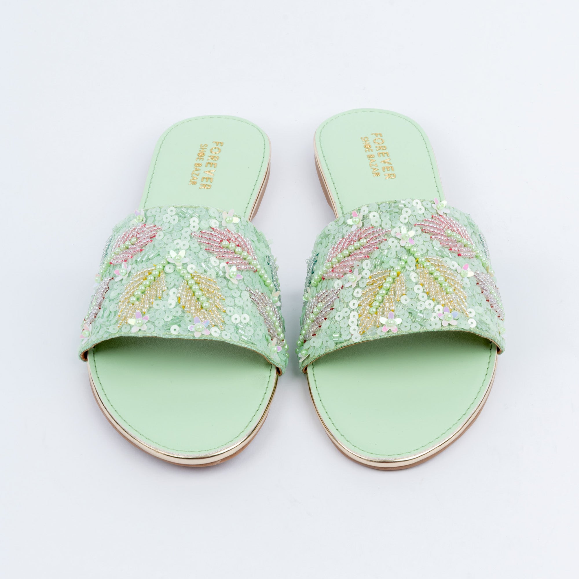Sea Green sequin ballet flats styled for everyday casual wear