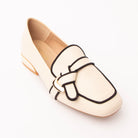 Beige piped block heel loafers for women - Forever Shoe Bazar
