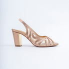 Champagne peep toe heels for women with cushioned footbed, side view