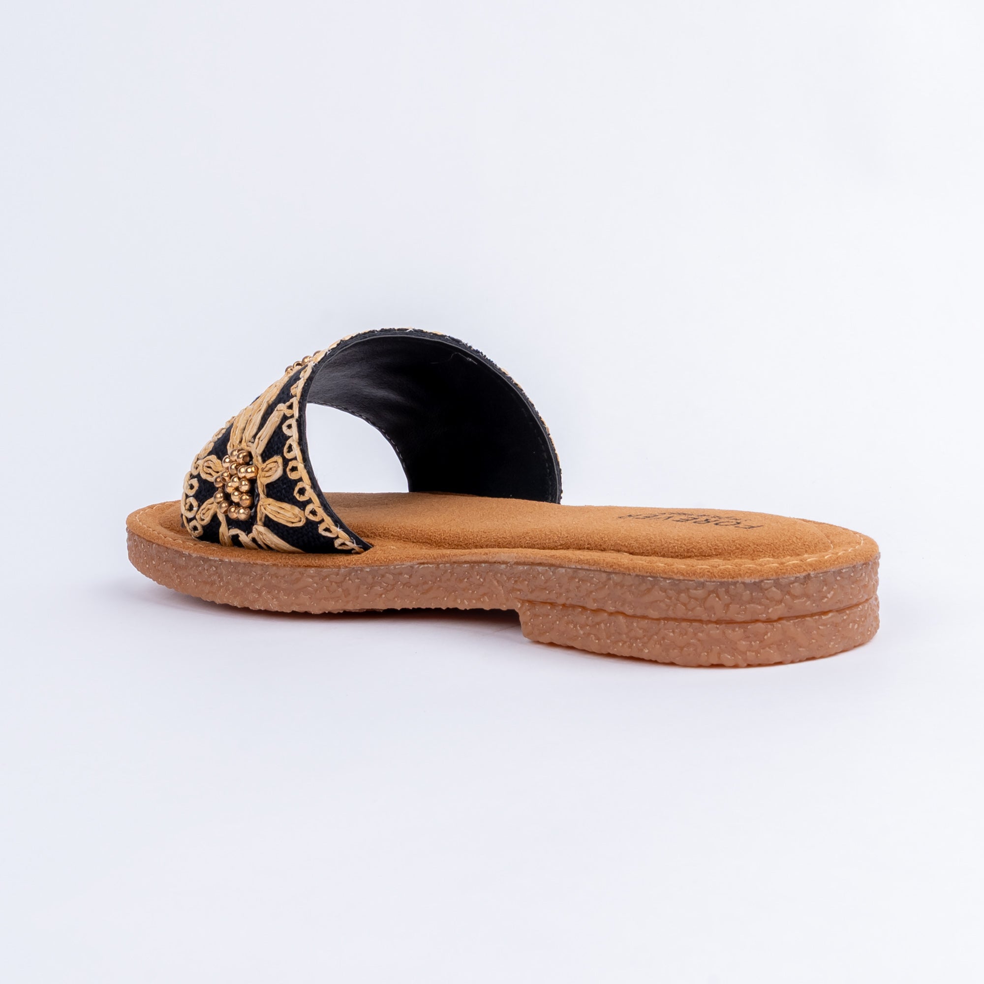 Black flats for women with cushioned footbed, side view