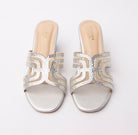 Silver block heel mules for women – Forever Shoe Bazar