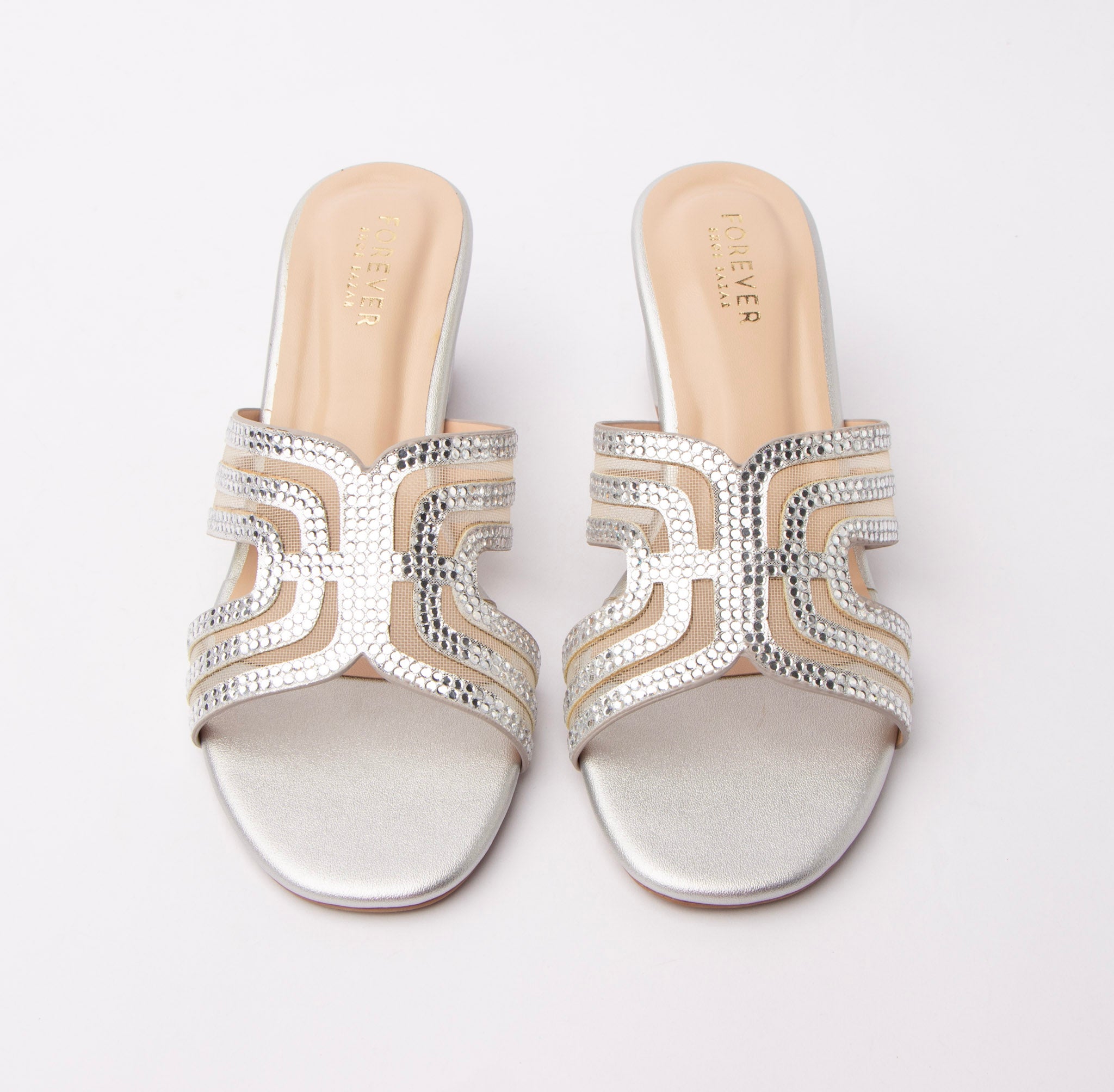 Silver block heel mules for women – Forever Shoe Bazar