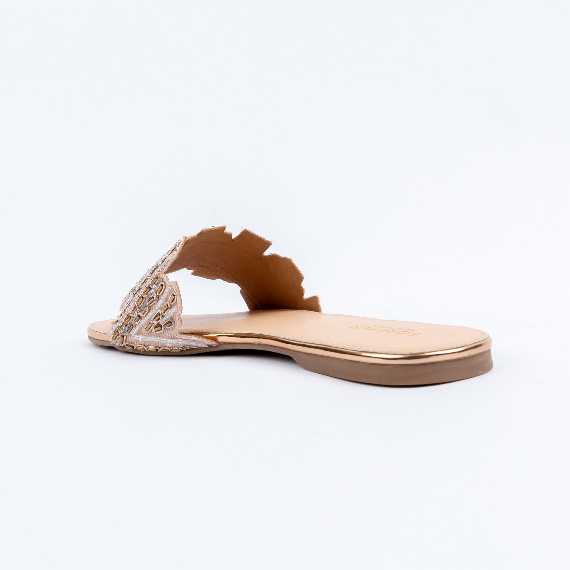 Champagne flats for women with cushioned footbed, side view