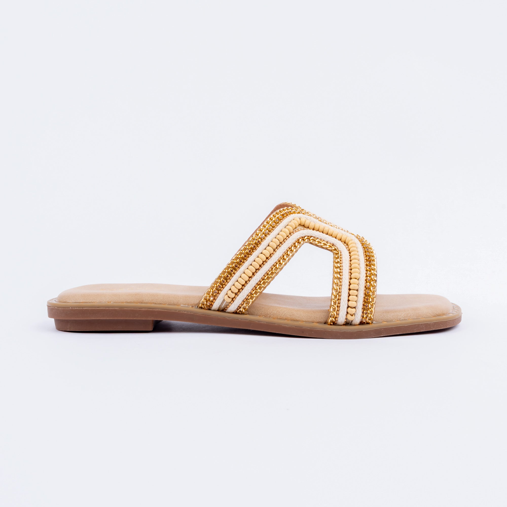 Beige beaded ballet flats for women – Forever Shoe Bazar