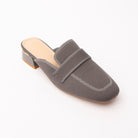Grey knit loafer mules styled for casual wear