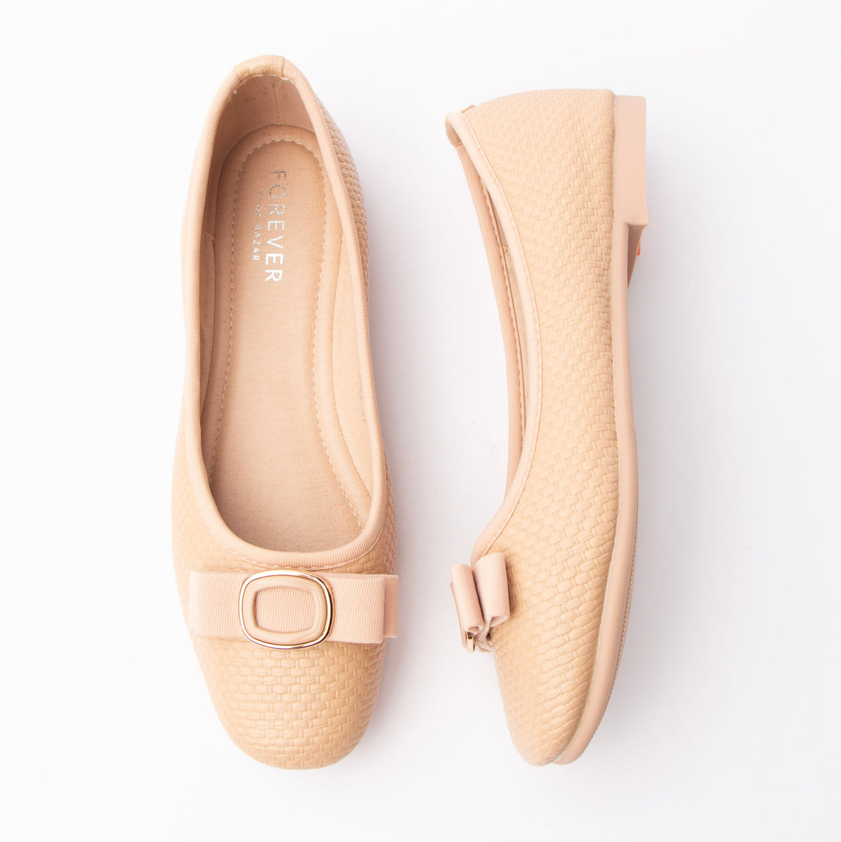 Pink woven ballerina flats for women with a cushioned footbed