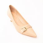 Khaki buckle kitten heels for women - Forever Shoe Bazar