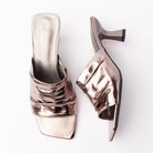 Grey metallic mules for women with a cushioned footbed