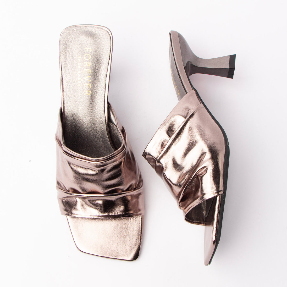 Grey metallic mules for women with a cushioned footbed