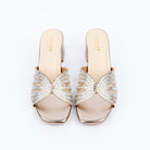 Gold block heel mules styled for party wear