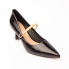 Black mary jane pumps for women with cushioned footbed, side view