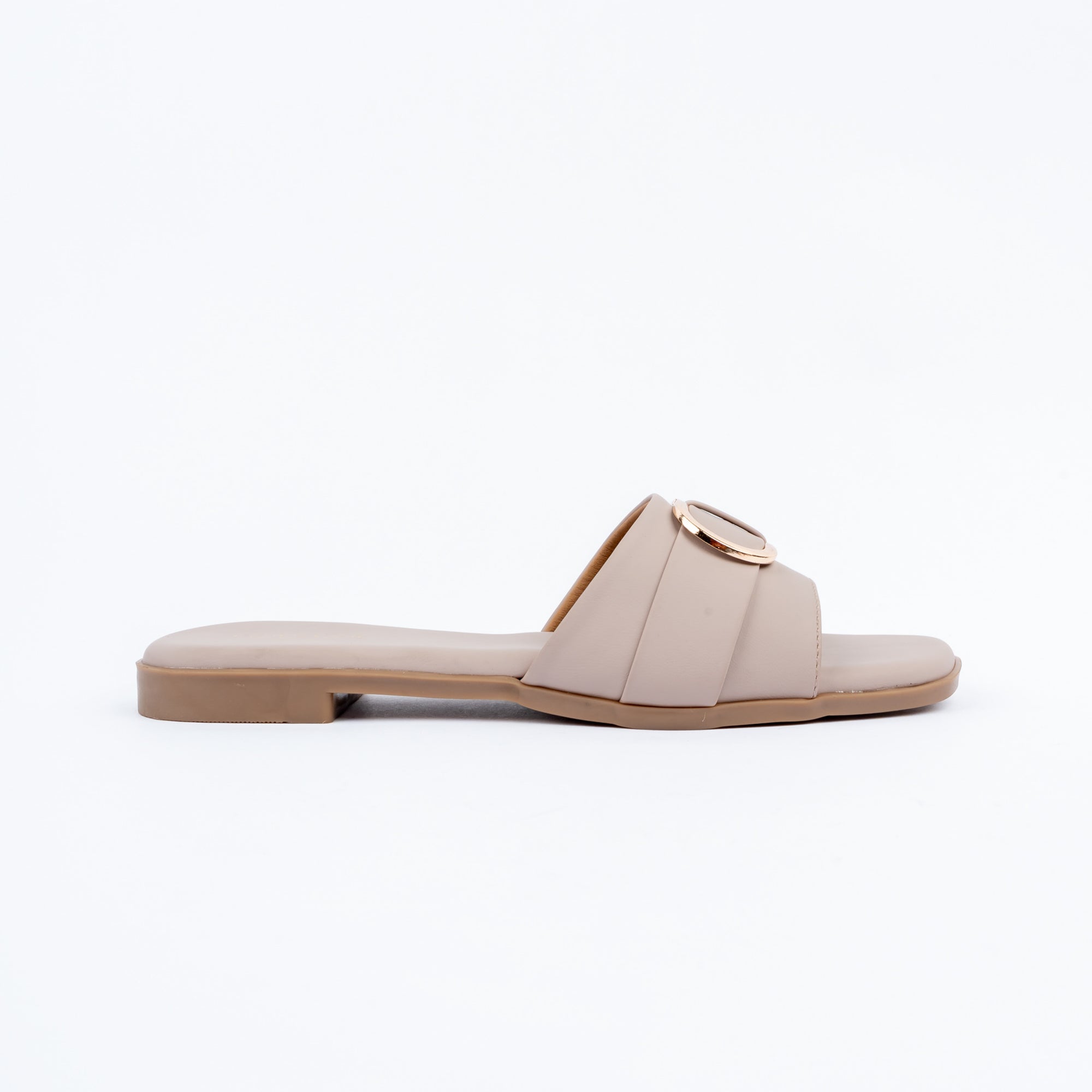 Khaki flats for women with cushioned footbed, side view