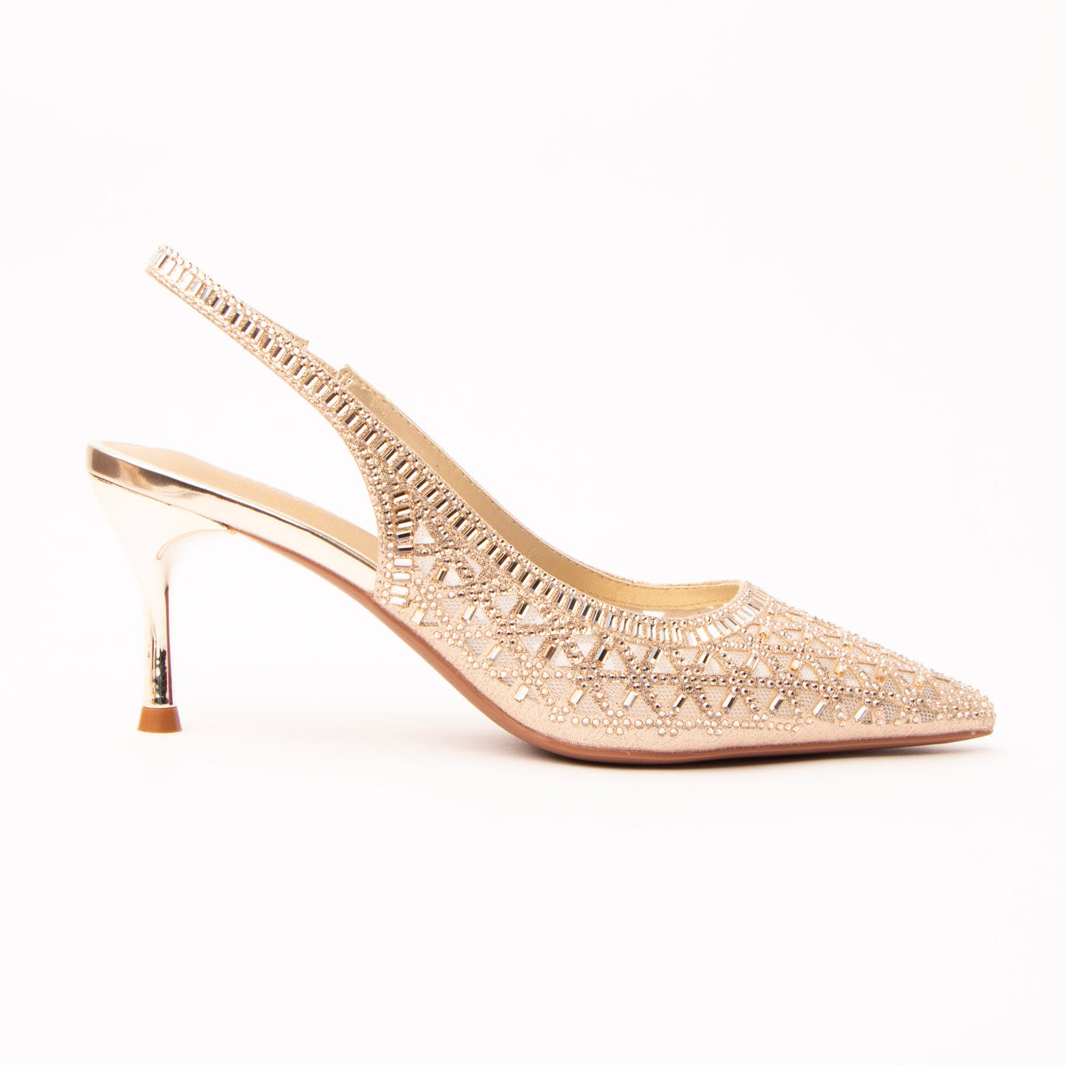 Gold pumps for women, side view