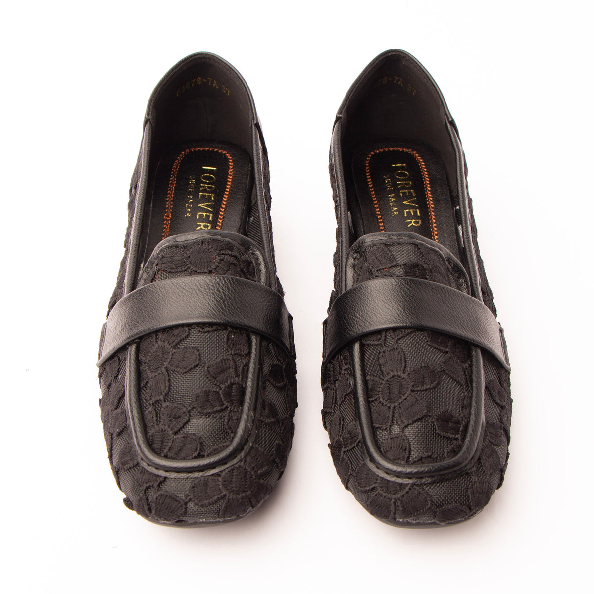 Black lace loafers styled for everyday wear