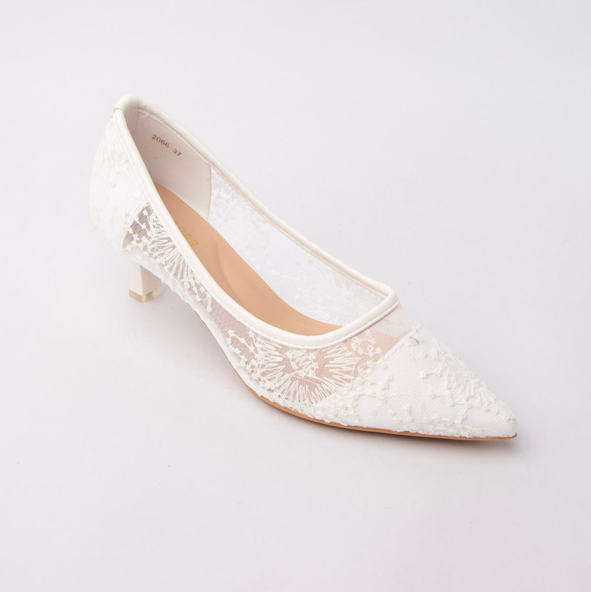 Beige embroidered mesh pumps styled for casual wear