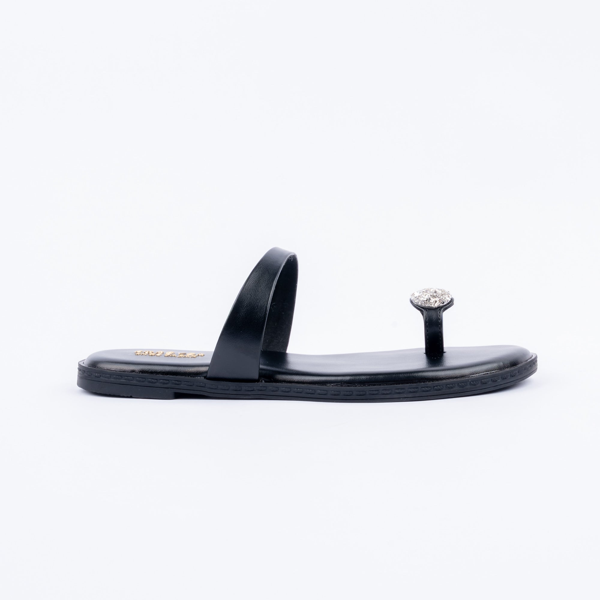 Black flats for women with cushioned footbed, side view