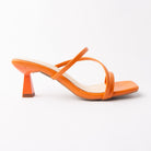 Orange mules for women, three-quarter view